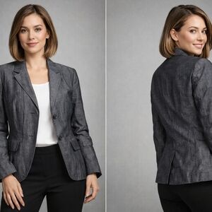 Calvin Klein Women’s Gray Chambray Blazer Jacket Size 10 | Tailored Business Cas